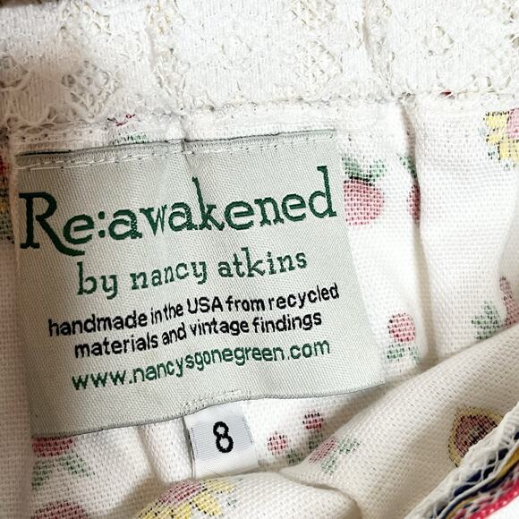 Vintage Upcycled Apple Print Skirt Womens Size 8 80s Retro Unique Artsy Handmade - Picture 5 of 8